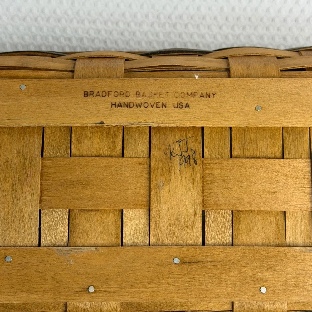 Bradford Basket Company Handwoven Wood Basket USA 1998 Rectangular Natural Brown